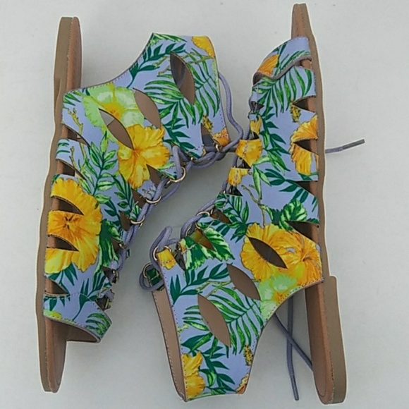 New Women's Lilac/Yellow Fabric Lace Closure Sanda - Picture 5 of 9